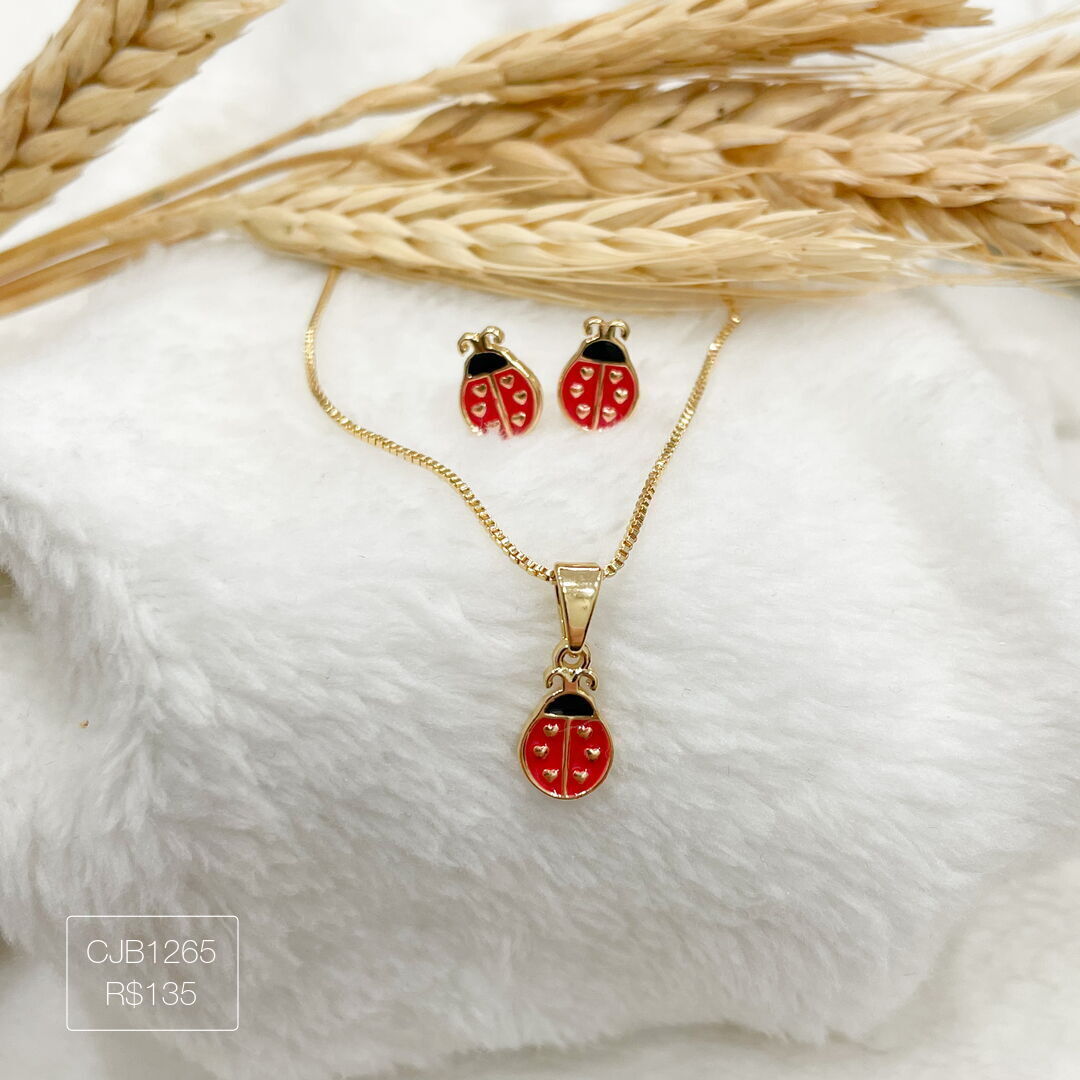 Conjunto Infantil Joaninha Esmaltado Dourado